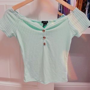 Off the shoulder mint green top